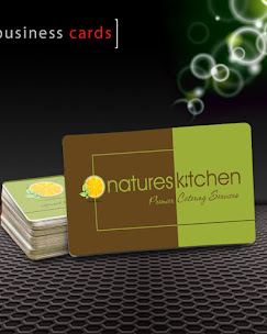 Nature's Kitchen catering premium business cards with spot UV and rounded corners