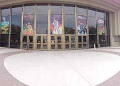 Theater entrance full window graphics on perforated vinyl film
