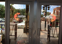 SanTan Brewing custom vinyl door graphics with signature dragon logo on glass