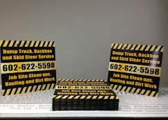 Dump truck service bold yellow and black coroplast yard signs for roadside visibility