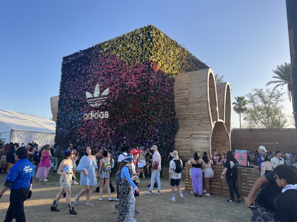 Adidas brand activation living wall cube at Coachella