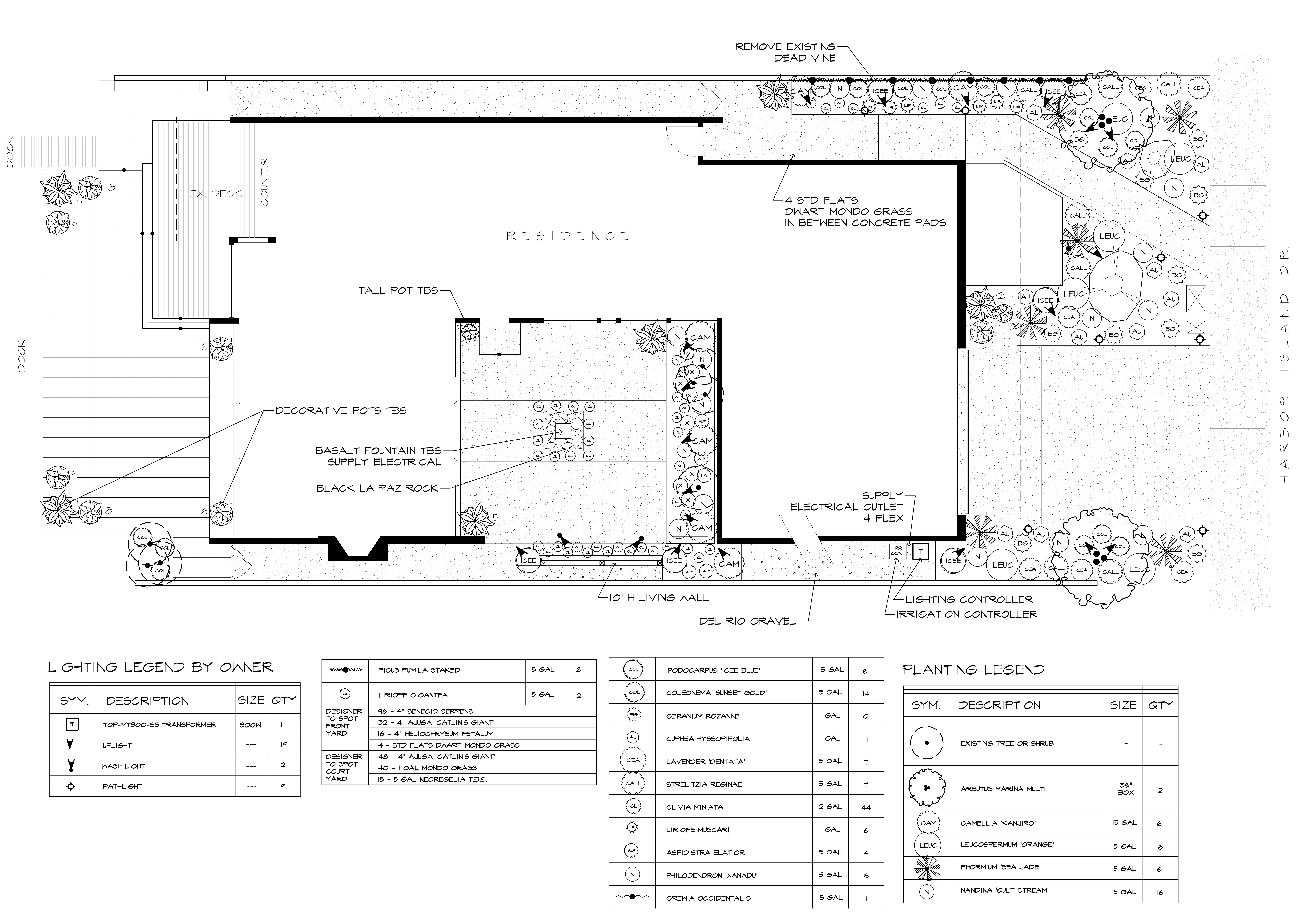 Plan view for Harbor Island Newport Beach courtyard living wall project