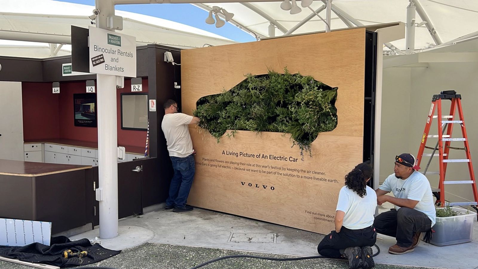 Installation crew building a living wall system