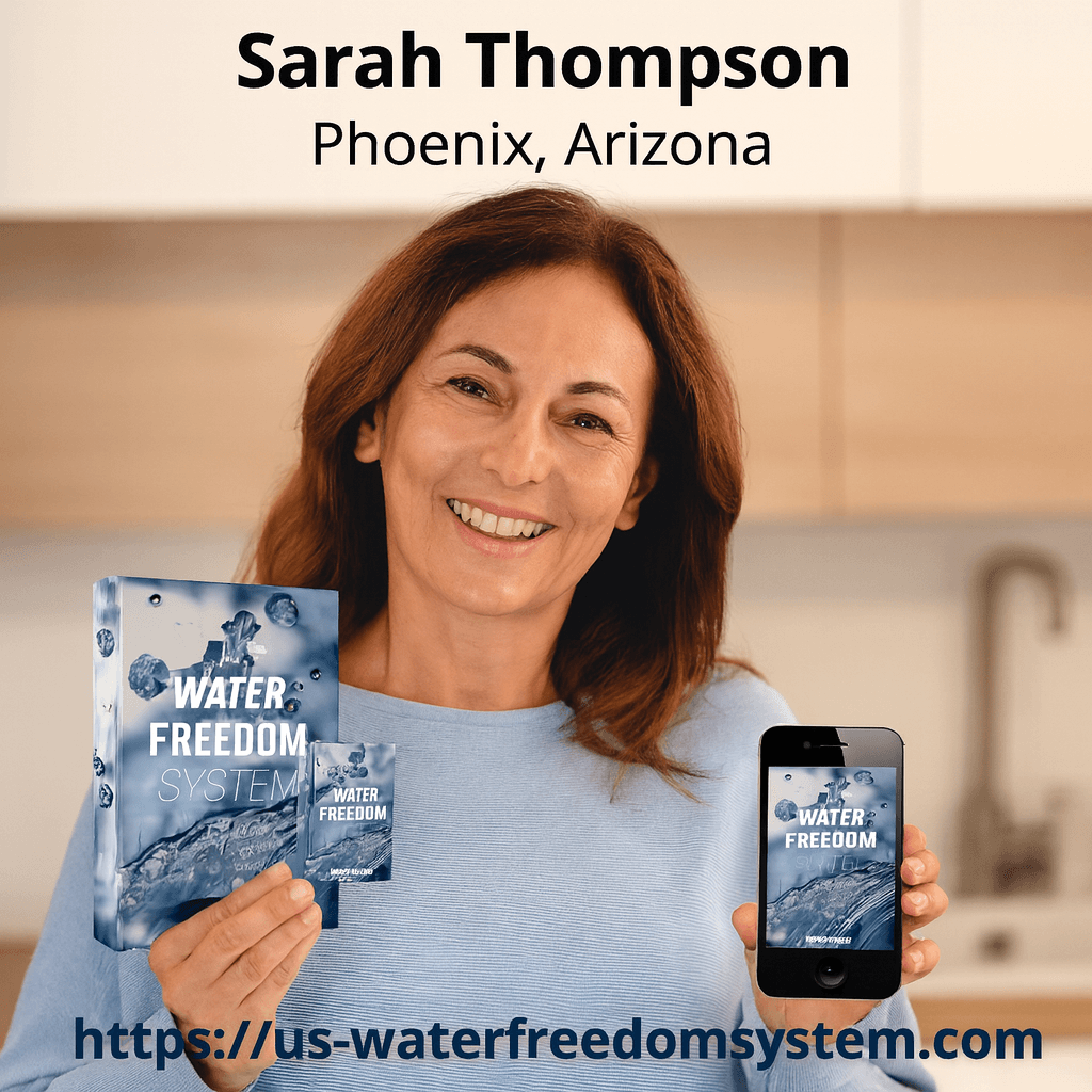 Sarah Thompson from Phoenix, Arizona holding Water Freedom System digital guide