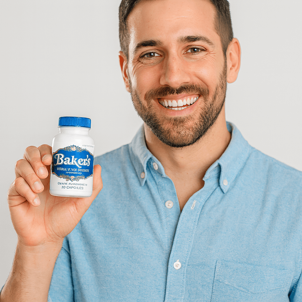 Marcus Anderson from Austin, Texas holding Baker's Semen Booster bottle - Customer testimonial