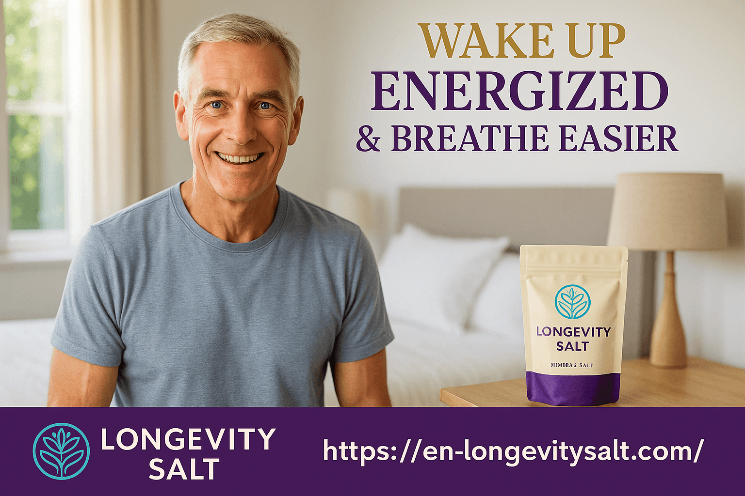 Longevity Salt benefits - Man experiencing better sleep and respiratory health