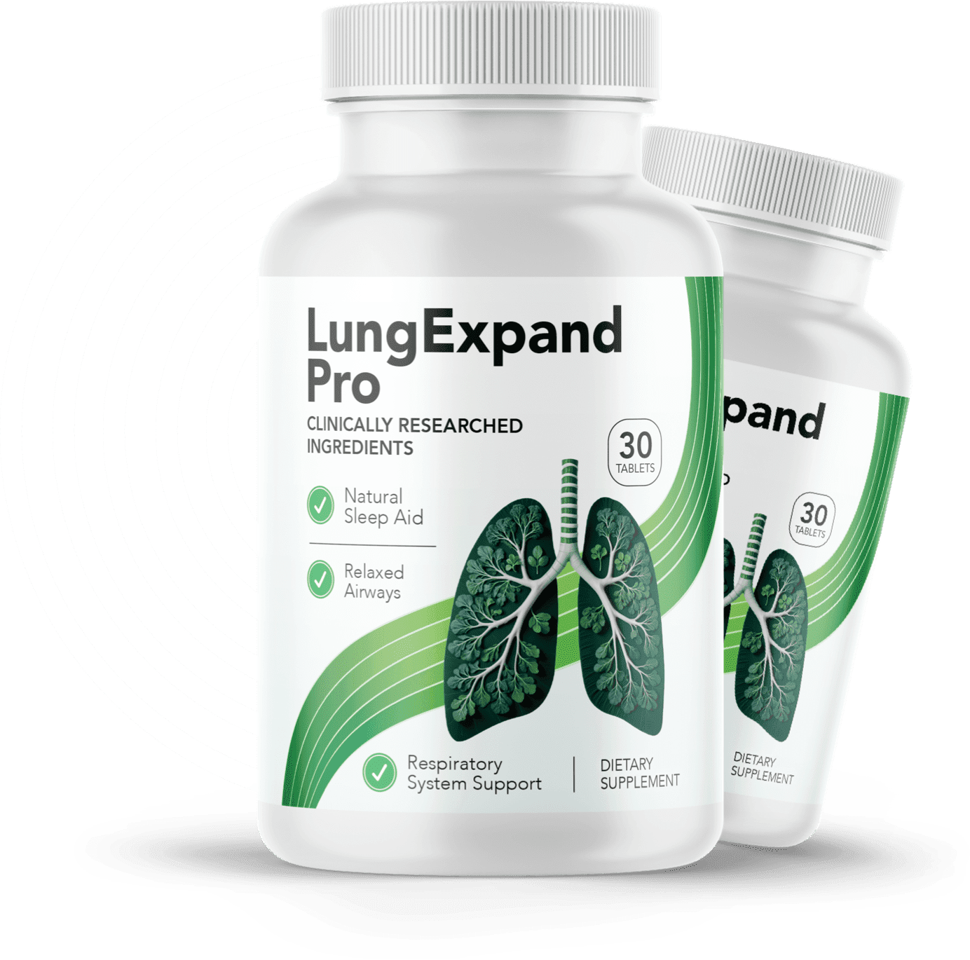 LungExpand Pro supplement bottles with clinically researched ingredients for respiratory health and natural sleep aid