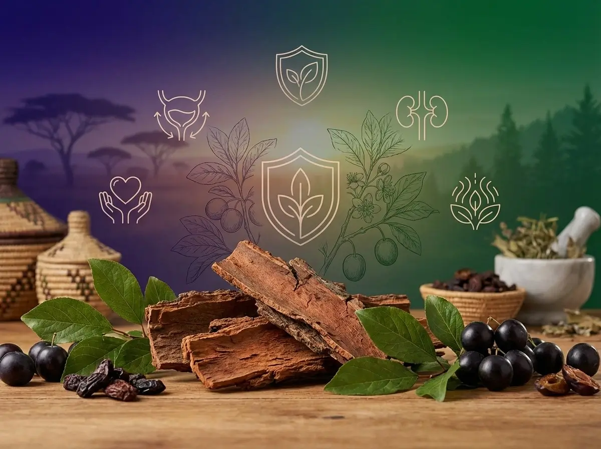 Pygeum africana bark from African plum tree - natural prostate health support and urinary function enhancement