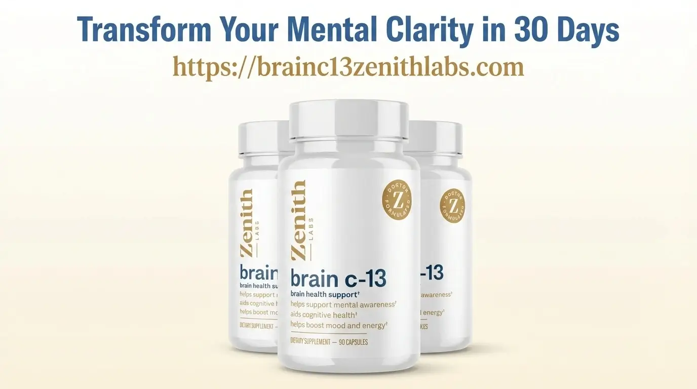 Brain C-13 Zenith Labs cognitive support supplement - 3 bottle package with 90 capsules each for enhanced memory and mental clarity