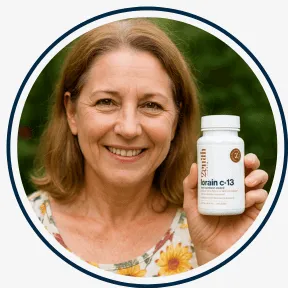 Female customer testimonial for Brain C-13 supplement showing positive results