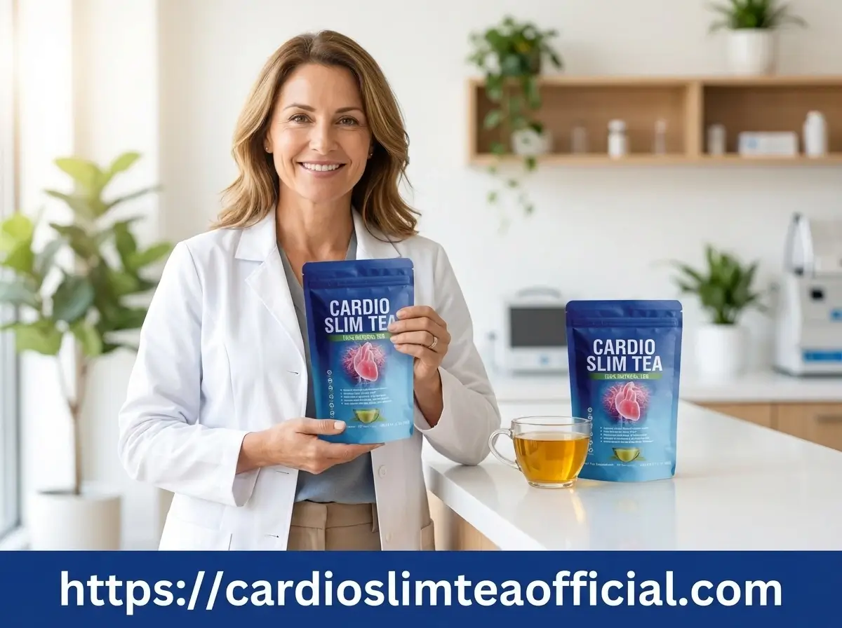 Professional healthcare expert presenting Cardio Slim Tea herbal blend for cardiovascular health and weight management - cardioslimteaofficial.com