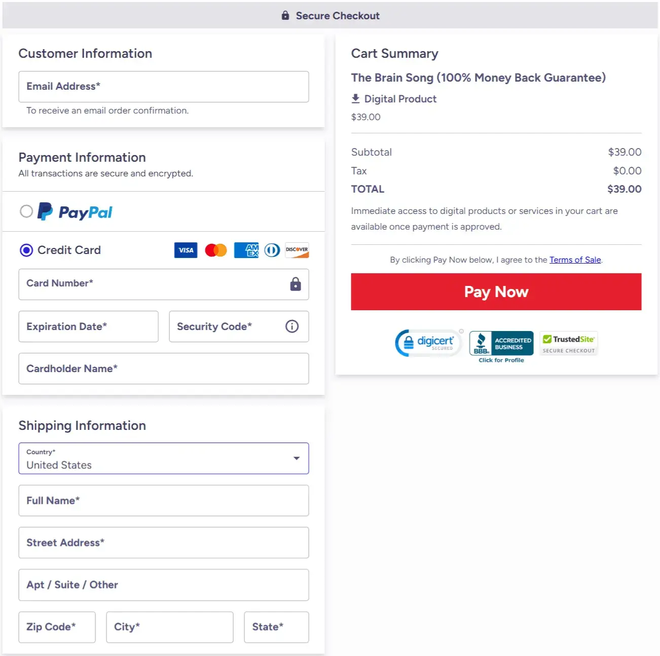 ClickBank secure checkout - trusted payment processing for The Brain Song purchase