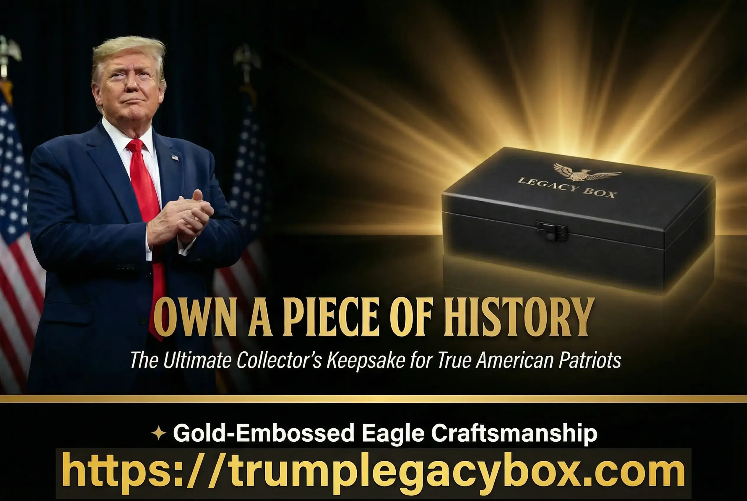 Trump Legacy Box Premium Collector's Display Case featuring gold-embossed eagle design