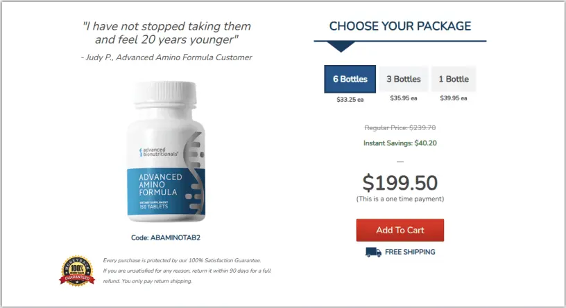 Advanced Amino Formula pricing packages