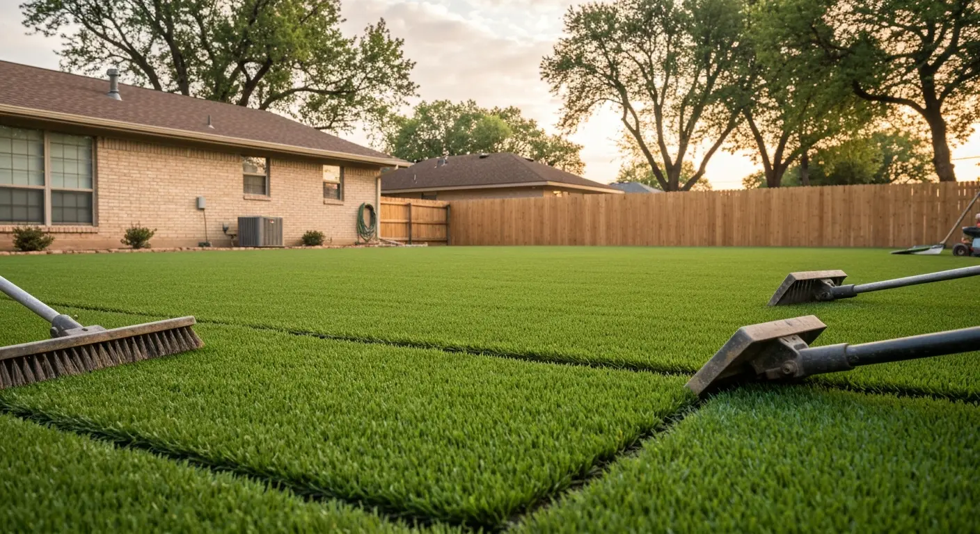 Backyard artificial turf installation