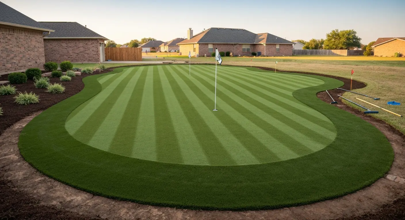 Custom backyard putting green installation