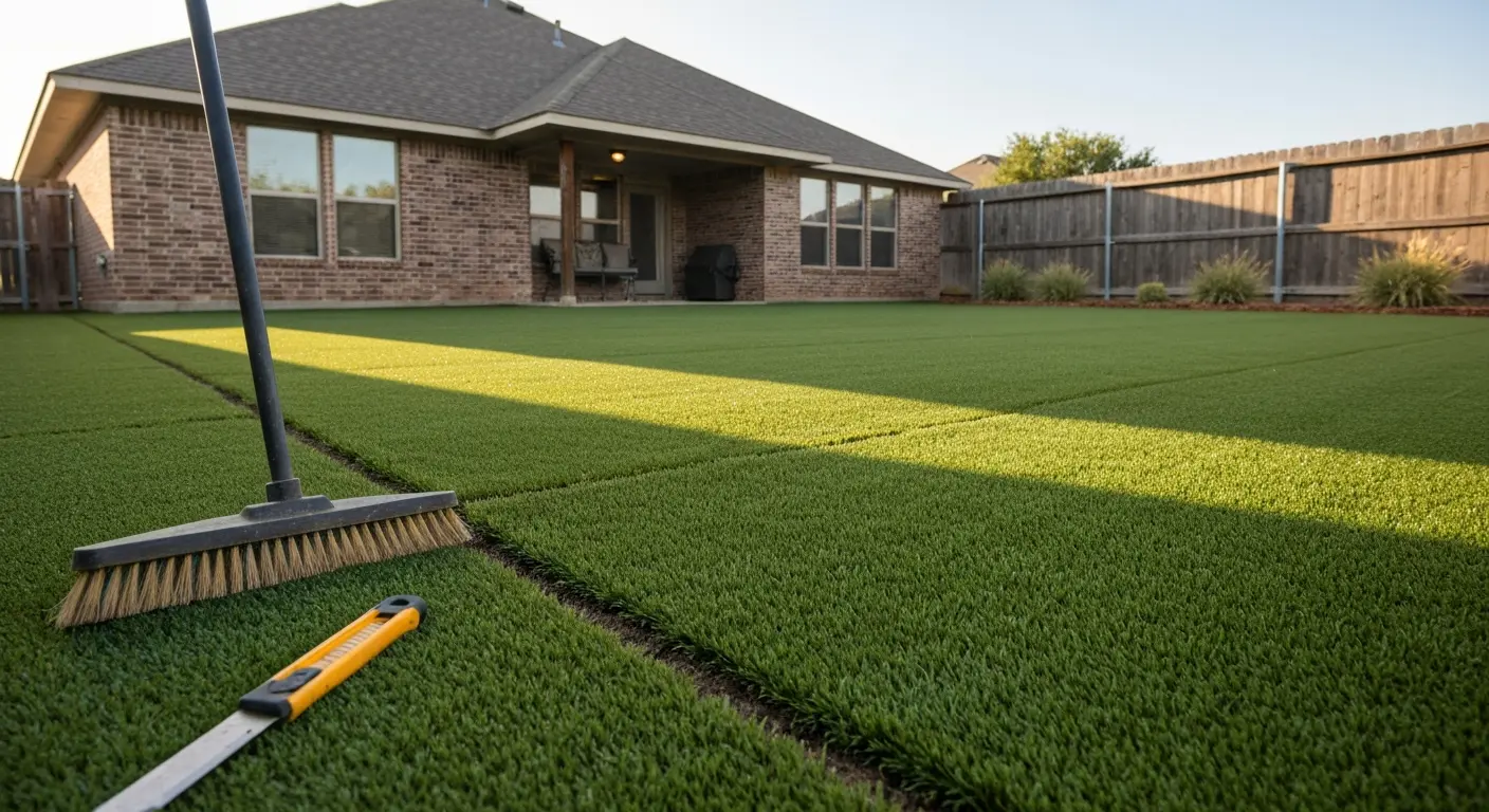 Residential backyard turf installation