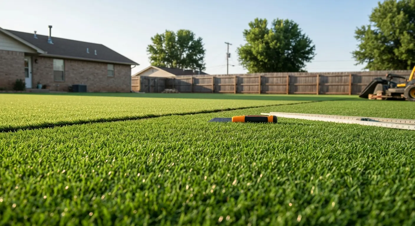 Artificial turf installation in residential yard
