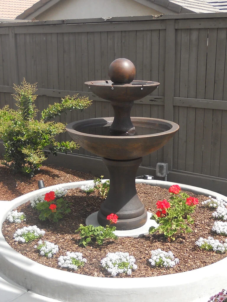 El Dorado Hills fountain, planting, gravel, and garden water feature by Lavish Gardens Landscape
