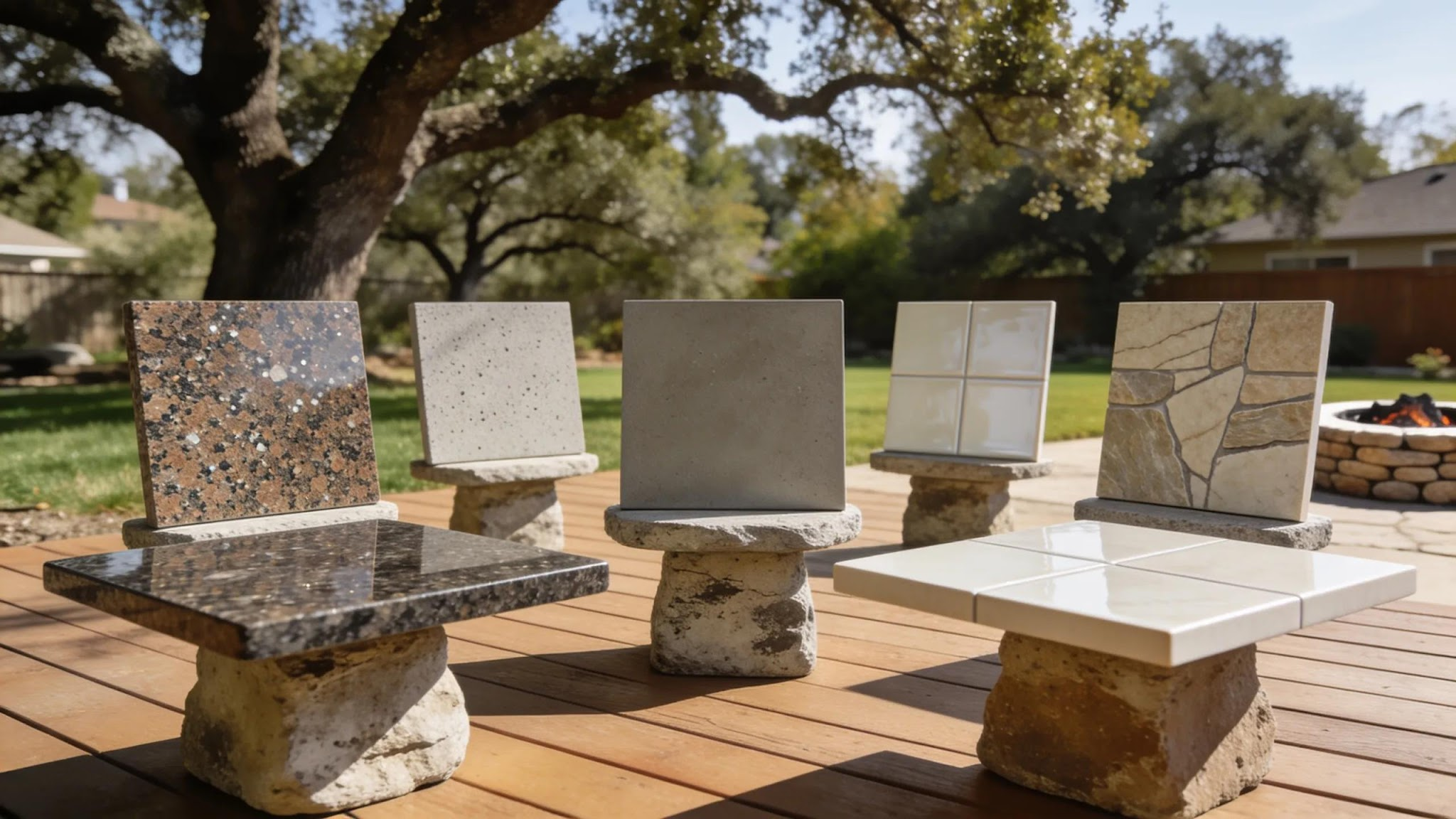 Weather resistant outdoor kitchen countertops and appliances