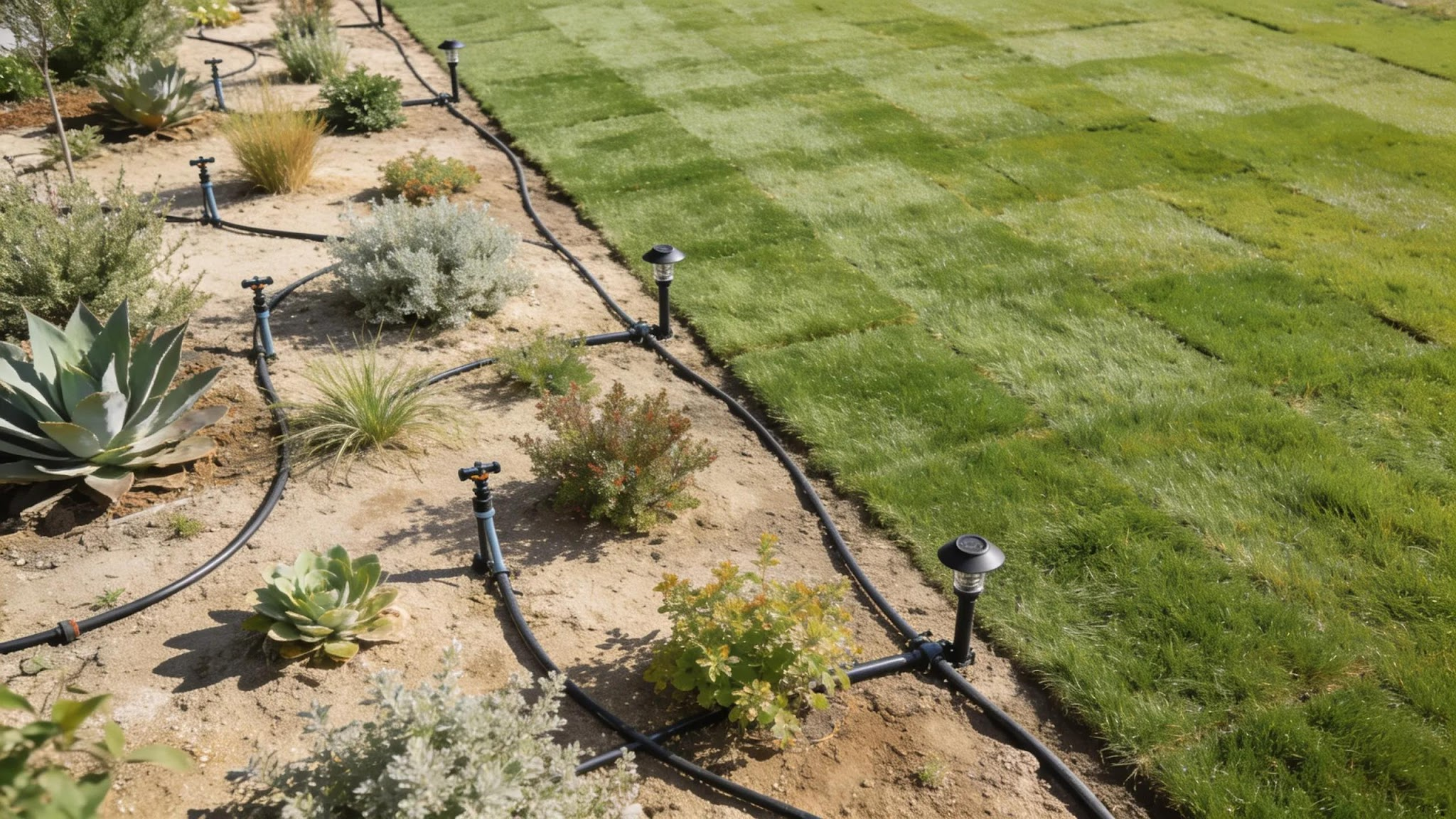 Water efficient xeriscaping and drip irrigation