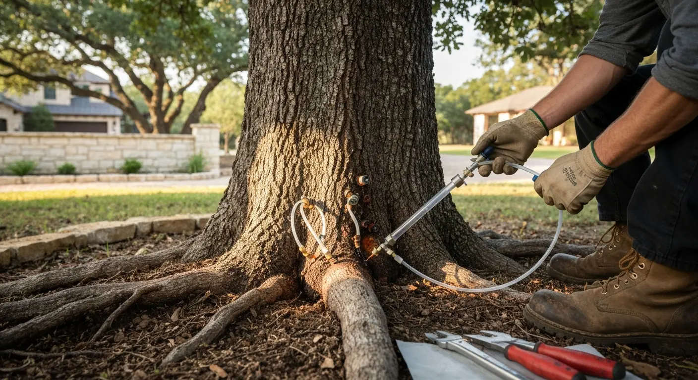 Root injection treatment for oak wilt prevention