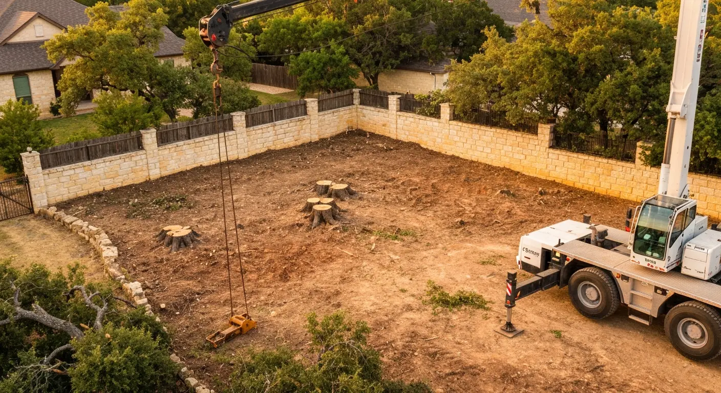Lot clearing and crane tree removal Austin