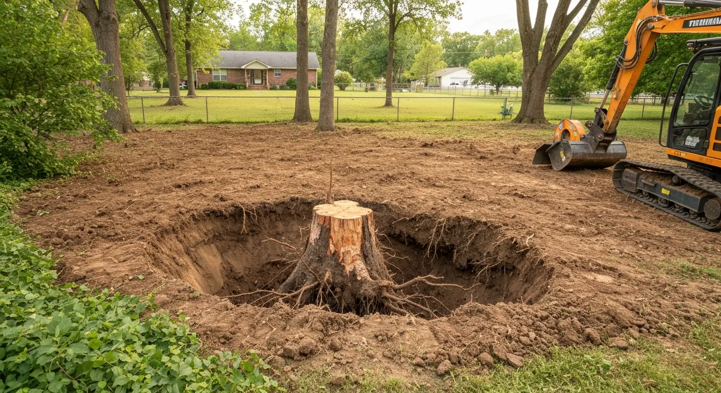 Complete stump removal including root extraction