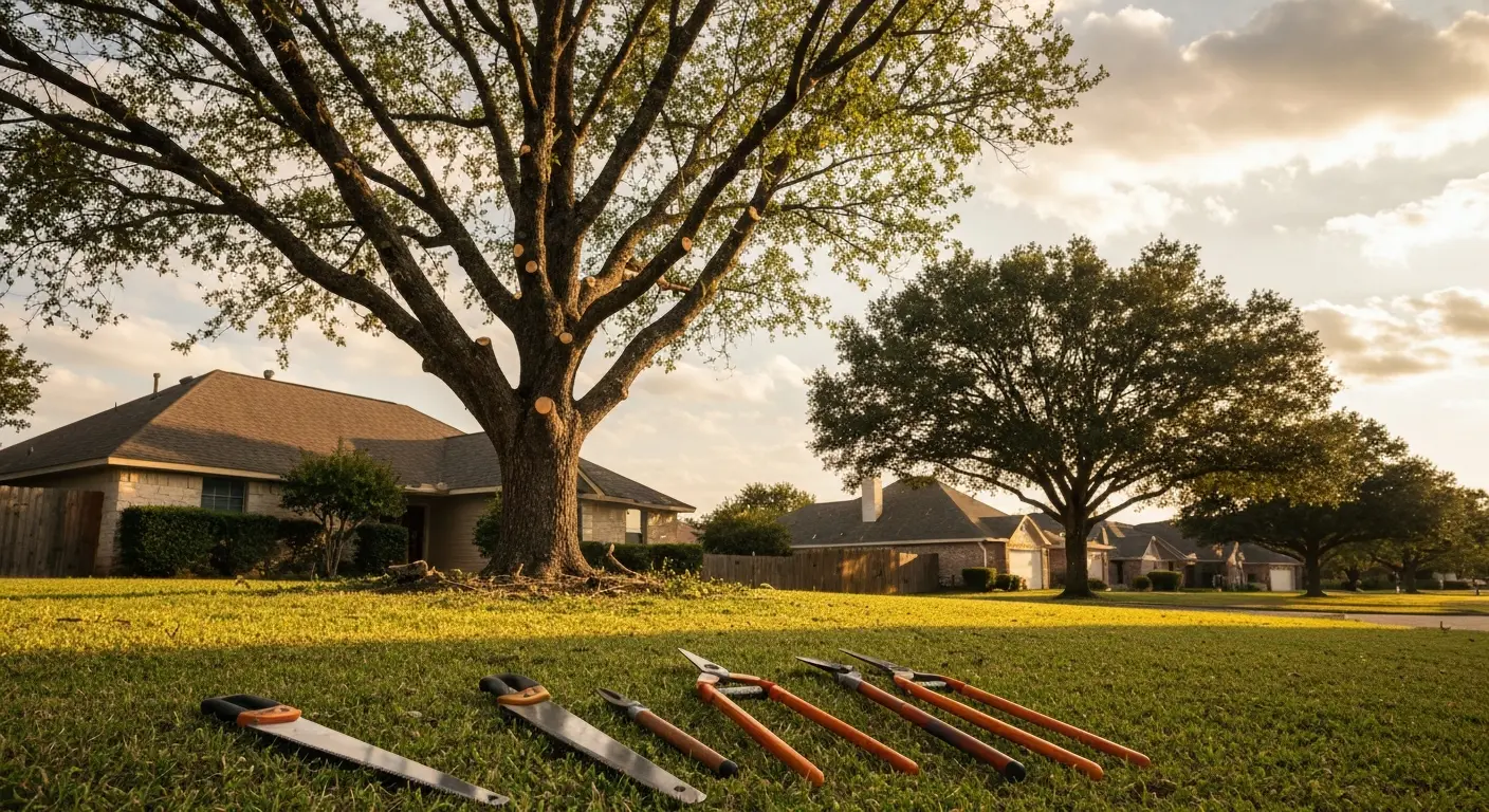 Cedar elm being trimmed