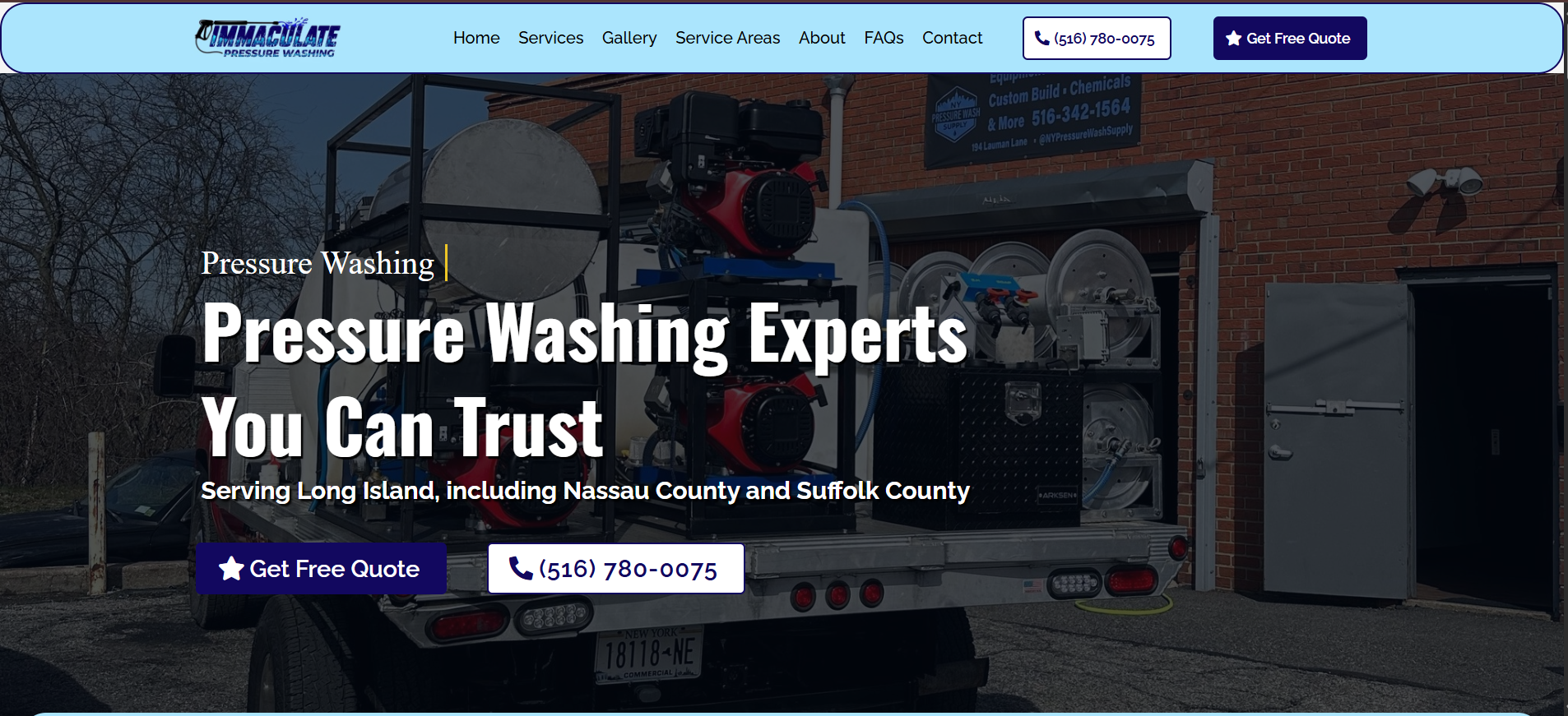 Pressure washing website built by BlueFix Digital for Immaculate Pressure Washing