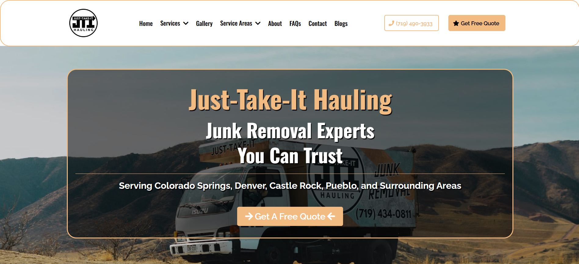 Junk removal website built by BlueFix Digital for Just-Take-It Hauling