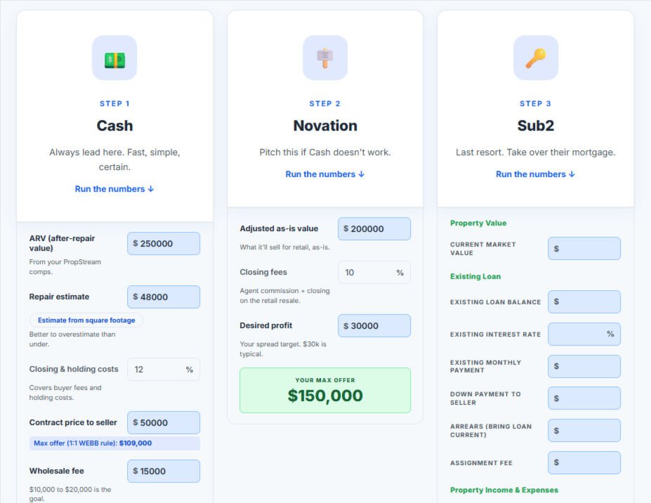 Built-in deal calculators