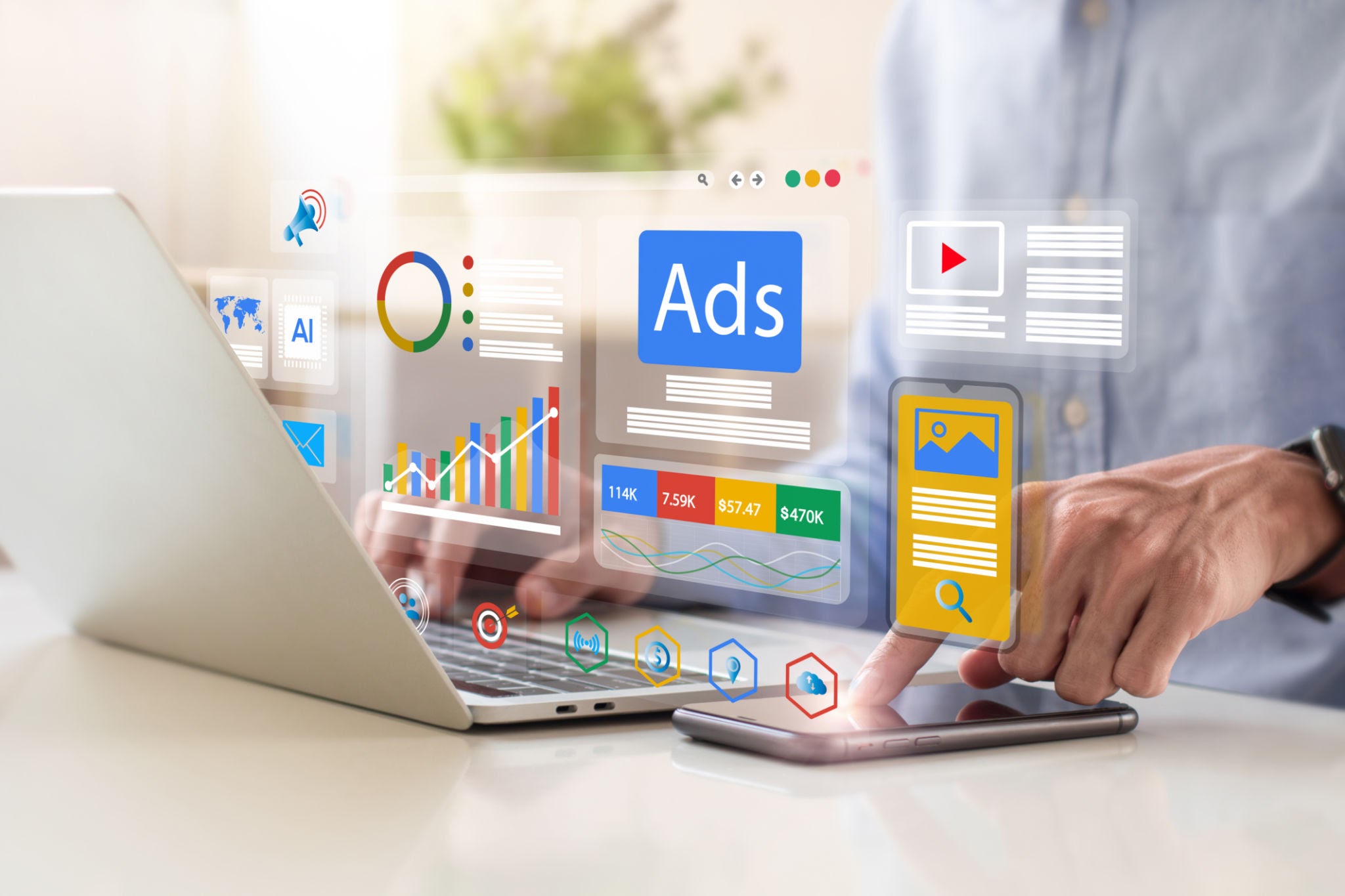 A professional optimizing PPC ad campaigns and data tracking. A professional optimizing PPC ad campaigns and data tracking.