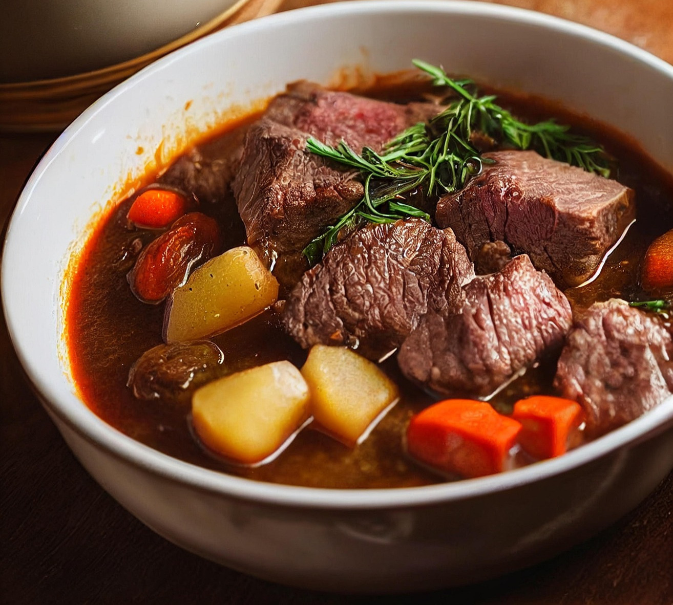 Beef stew with potatoes and carrots used as a recipe reading example for beginner cooks Beef stew with potatoes and carrots used as a recipe reading example for beginner cooks