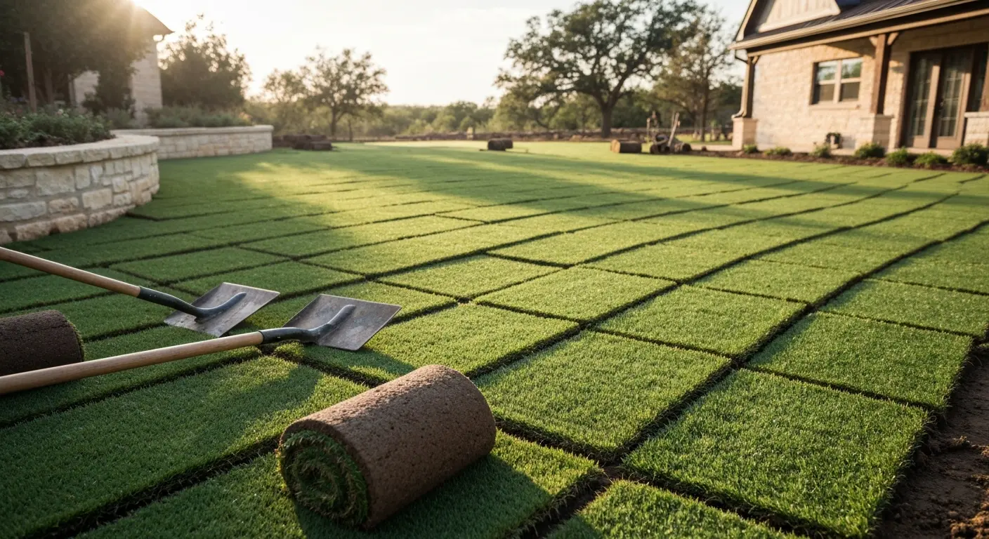 Sod installation in progress