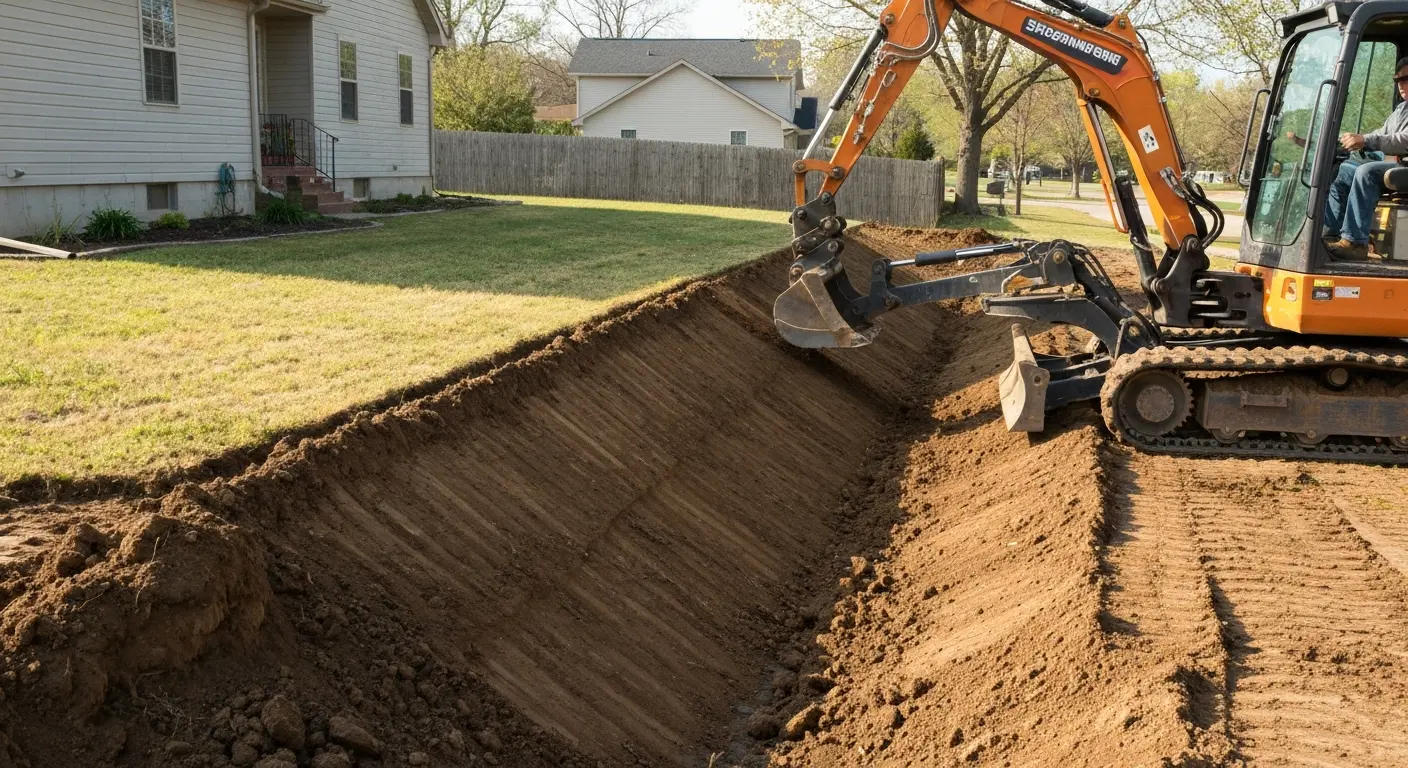 Site grading equipment working on yard