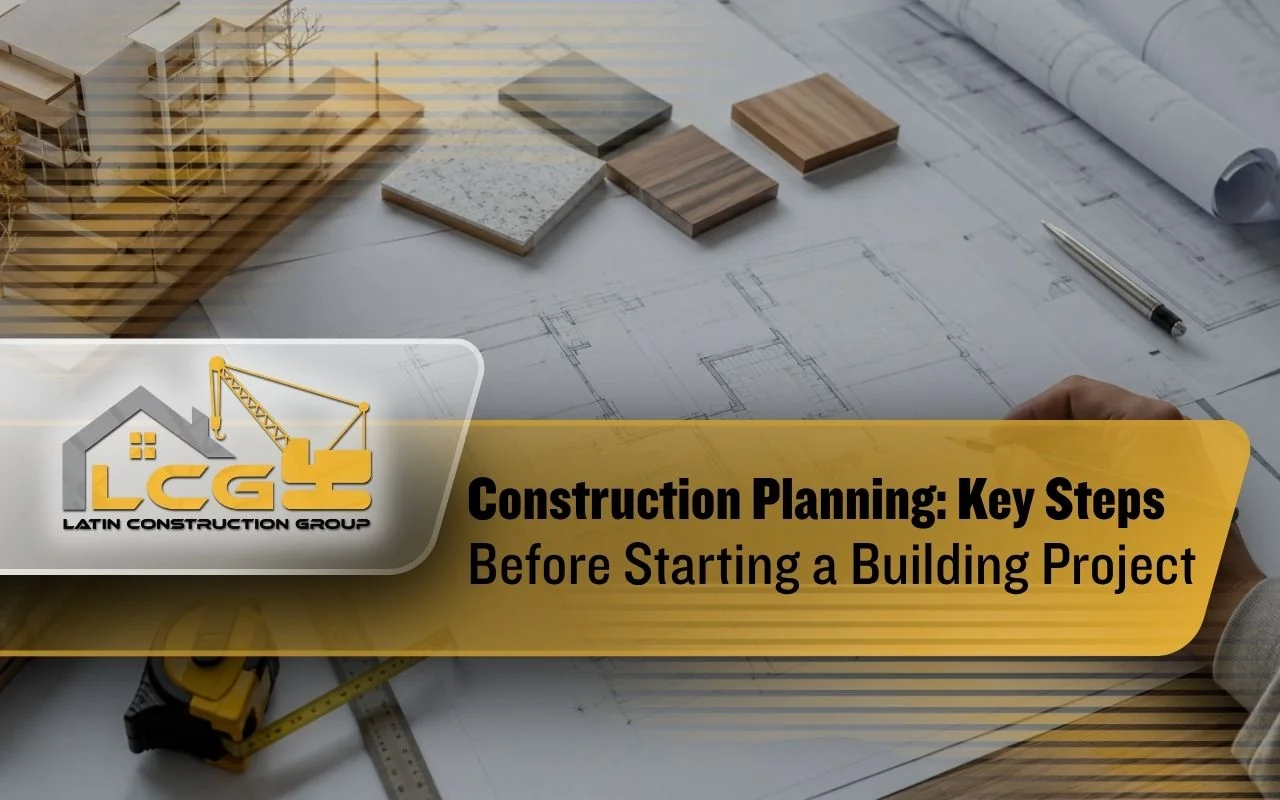 Architectural blueprints and measuring tools on a desk, representing the initial phase of construction planning