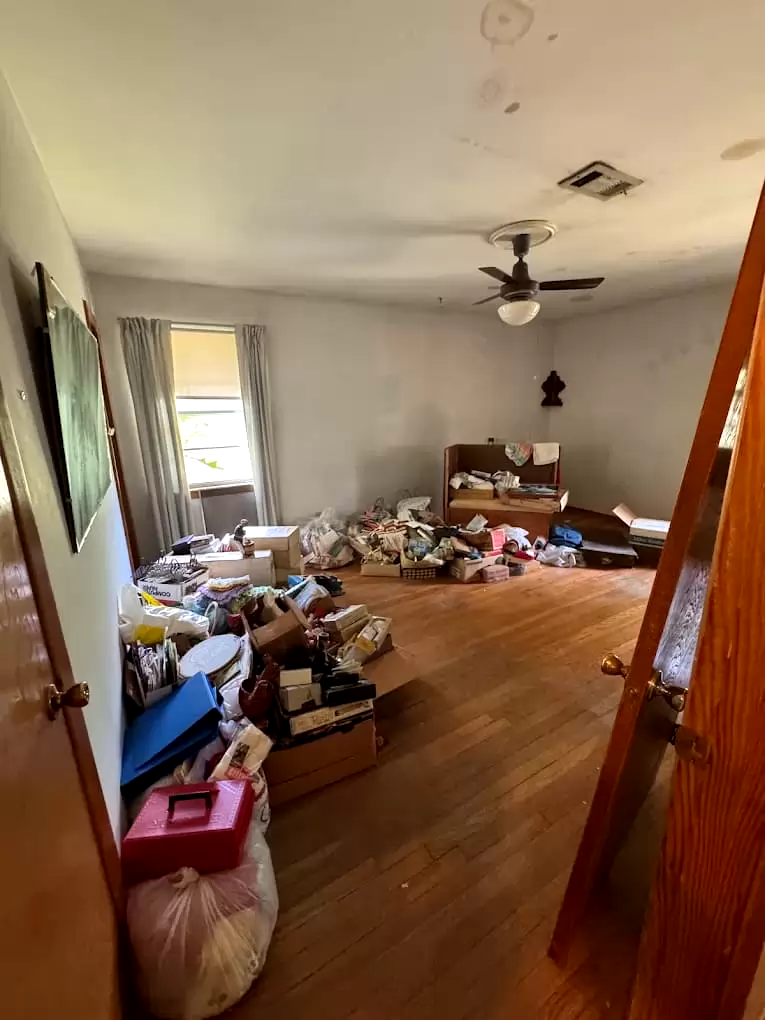 Household belongings gathered in a living room