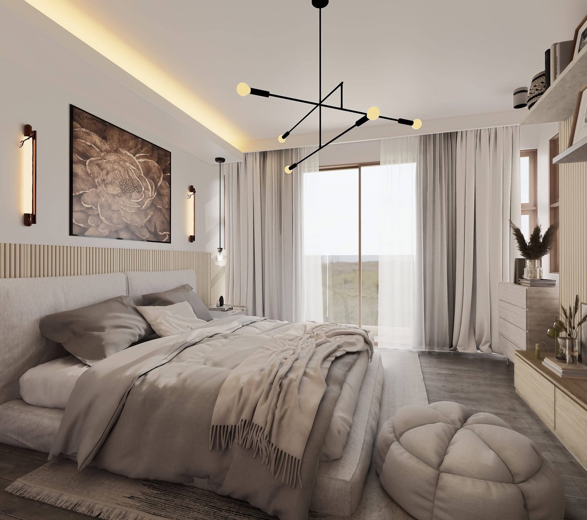 Luxury Master Bedroom Suite with Custom Fluted Wall
