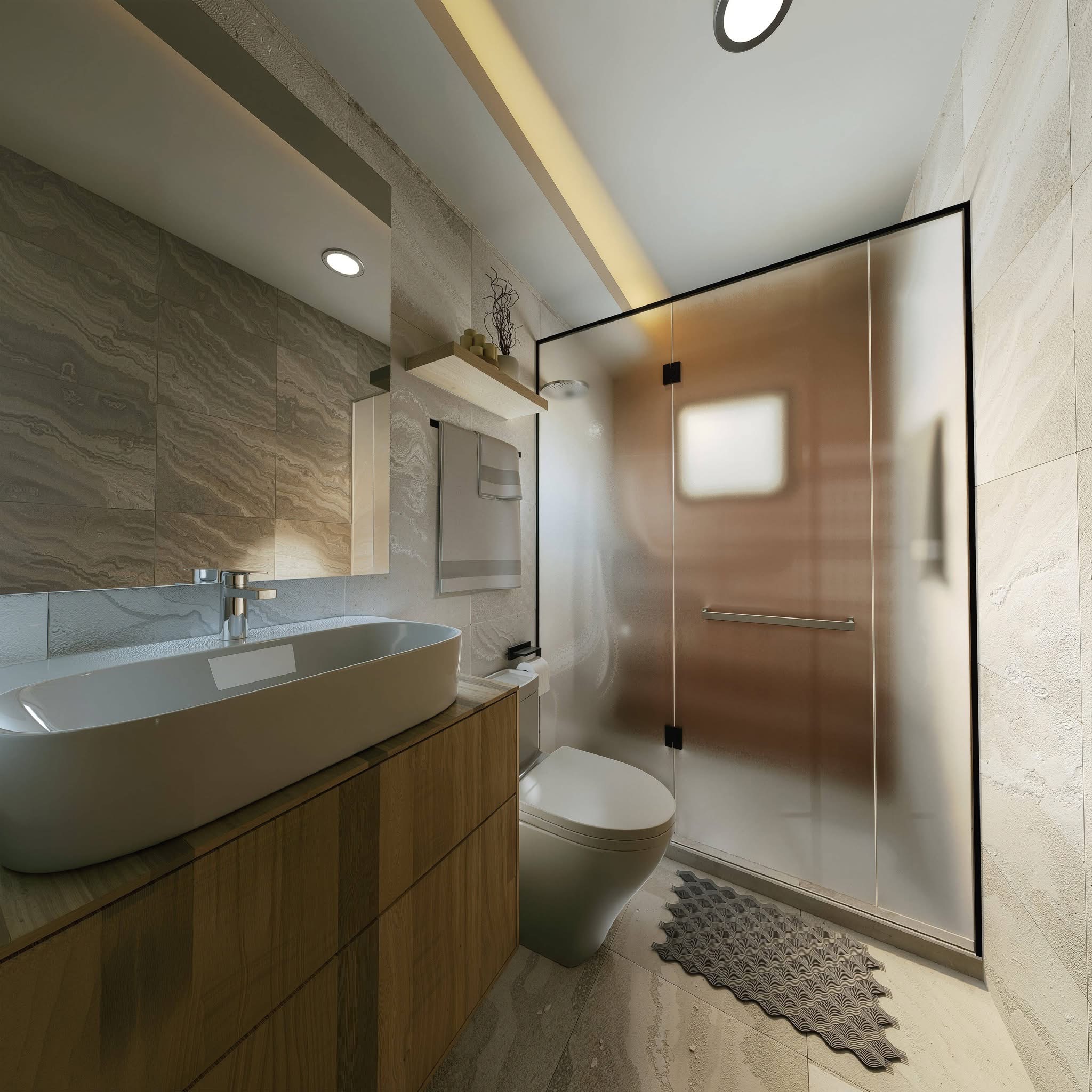 Spa-Grade Bathroom with Floating Oak Vanity & Shower