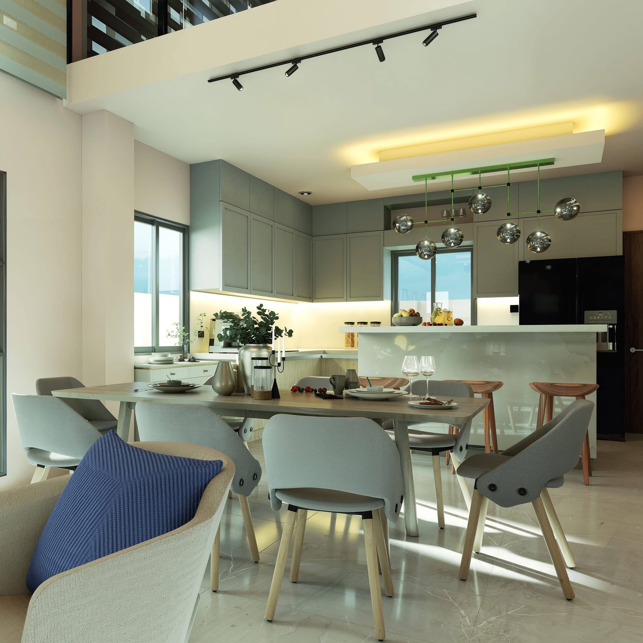 Modern Modular Kitchen & Quartz Breakfast Bar