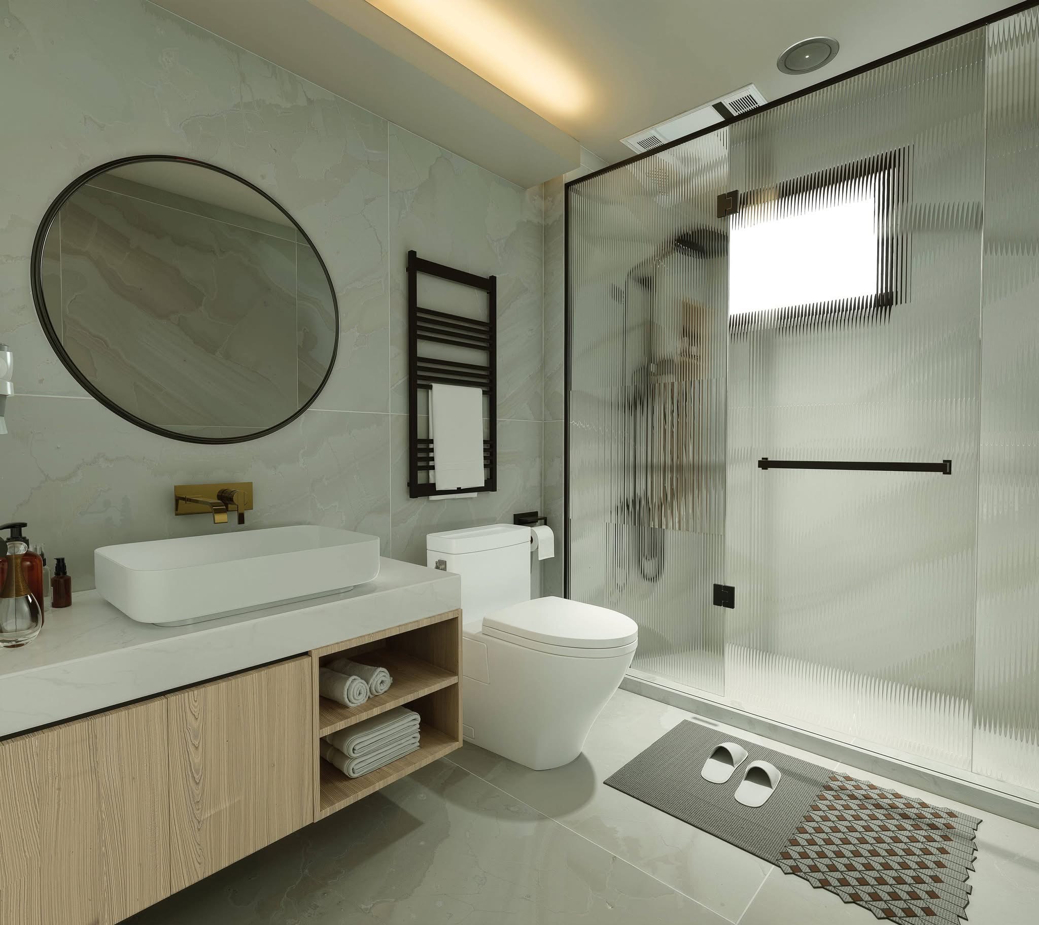 En-Suite Vanity & Walk-In Glass Shower