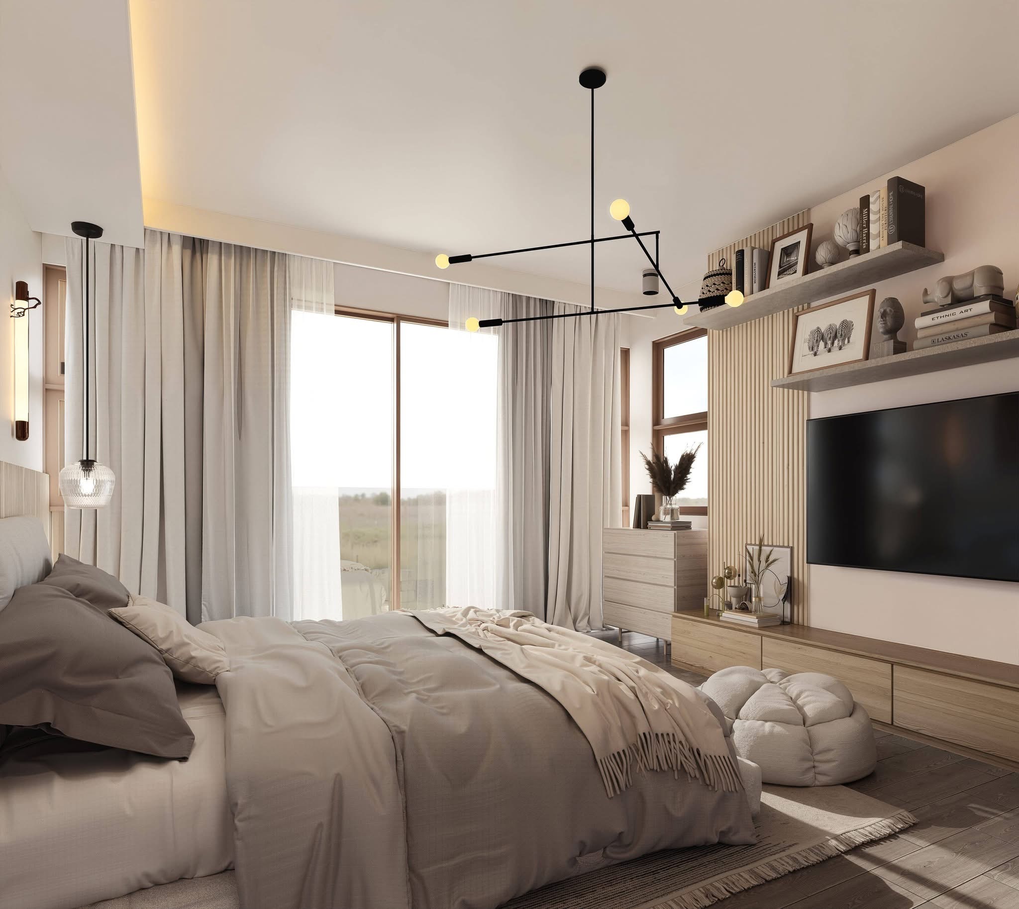Master Suite Floating Media Console & Display Wall