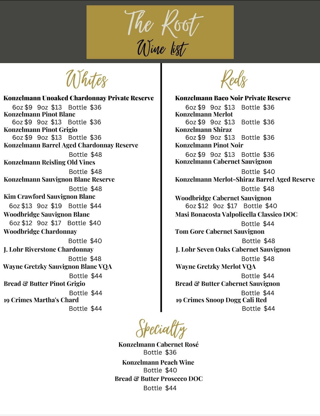 Sault Ontario Wine List