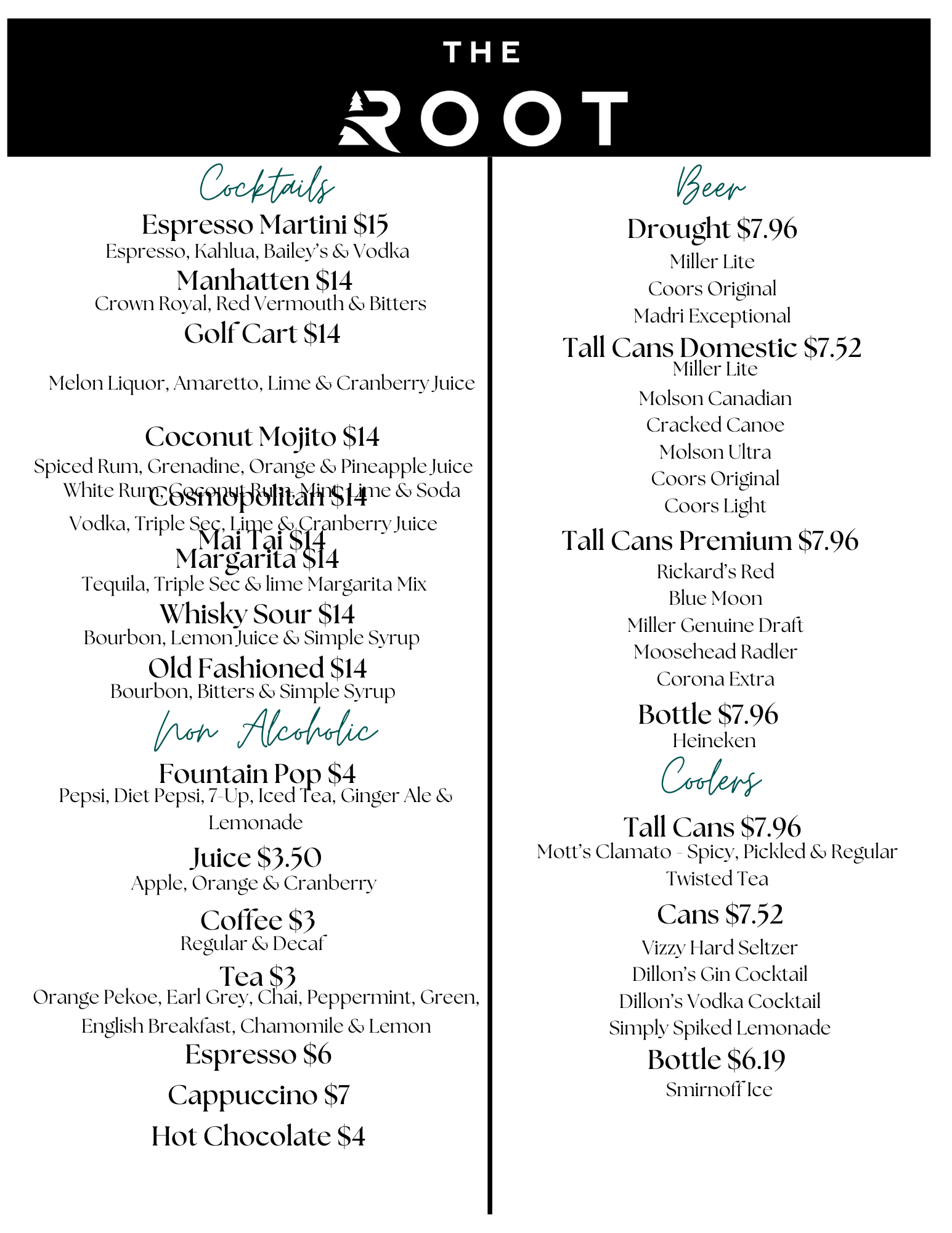 Sault Ontario Beverage Menu