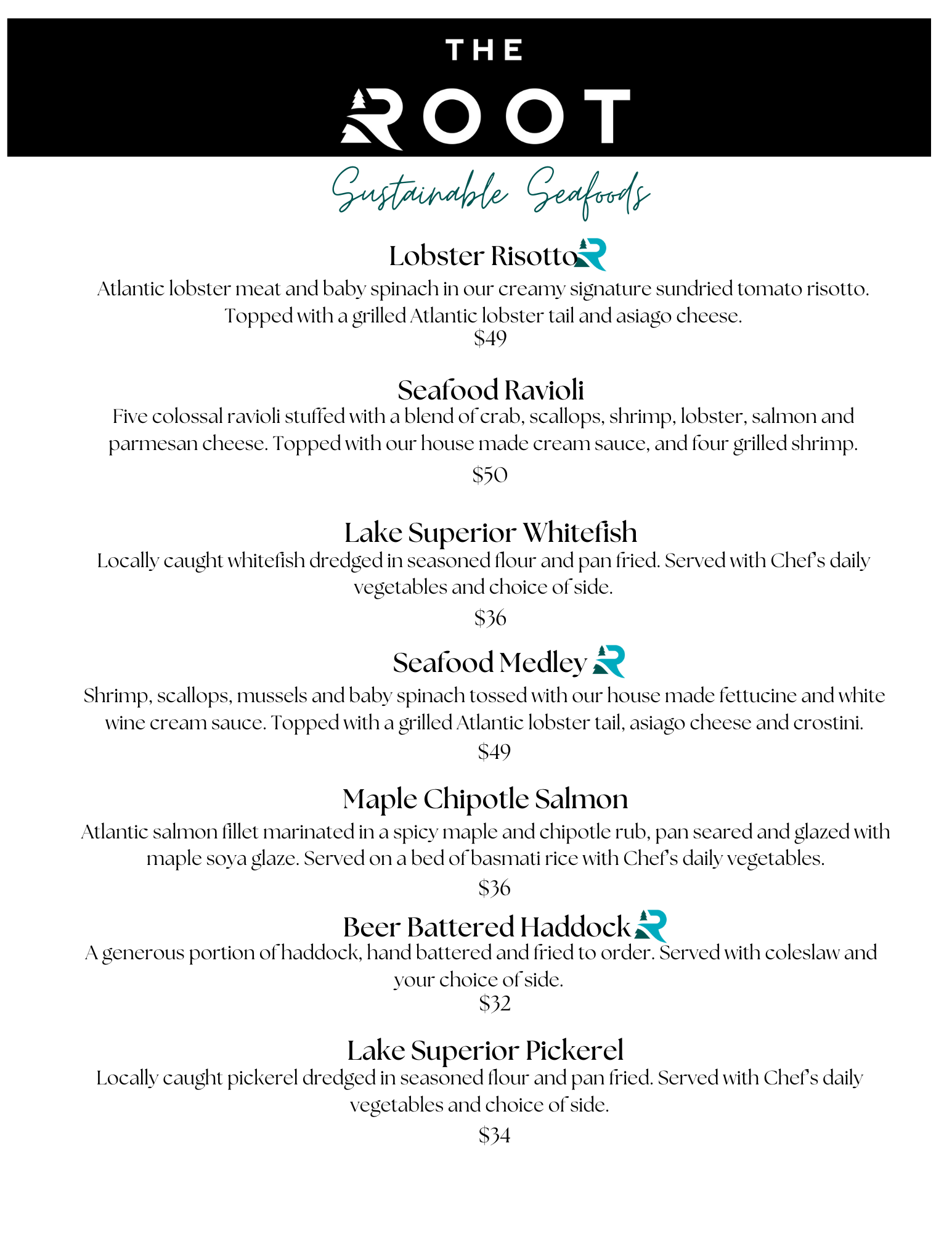 Sault Ontario entree, pasta & rice menu