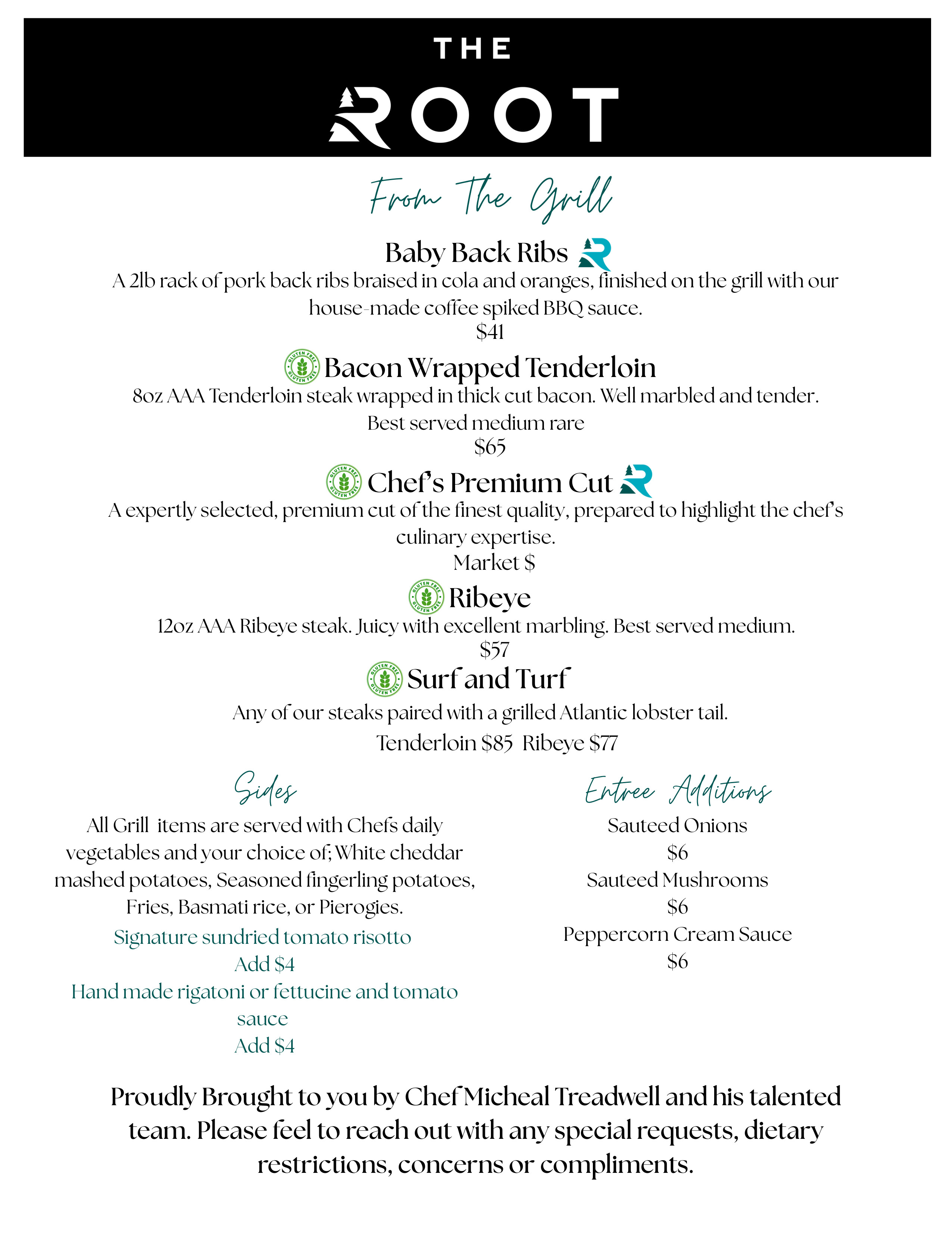 Sault Ontario entree, pasta & rice menu