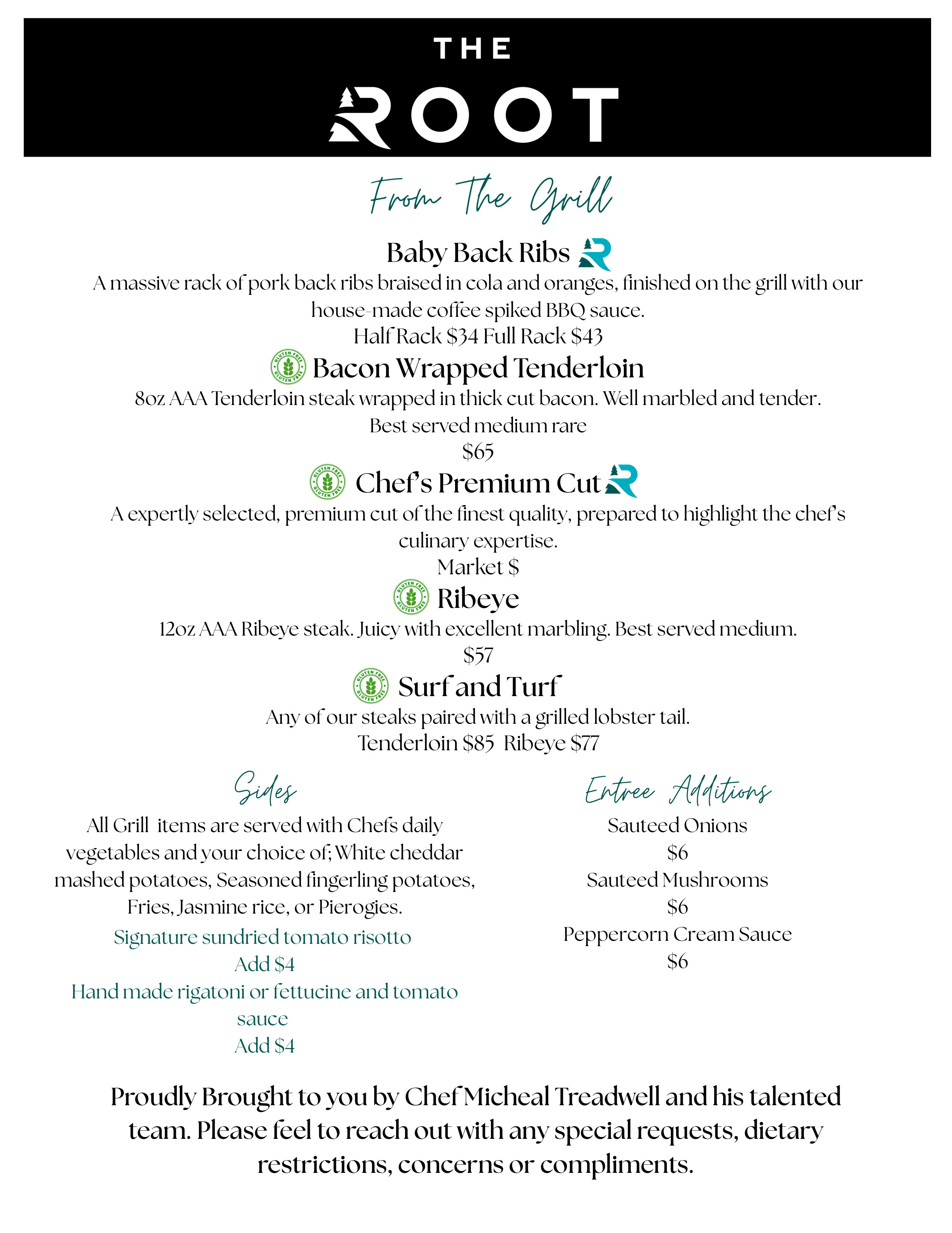 Sault Ontario entree, pasta & rice menu