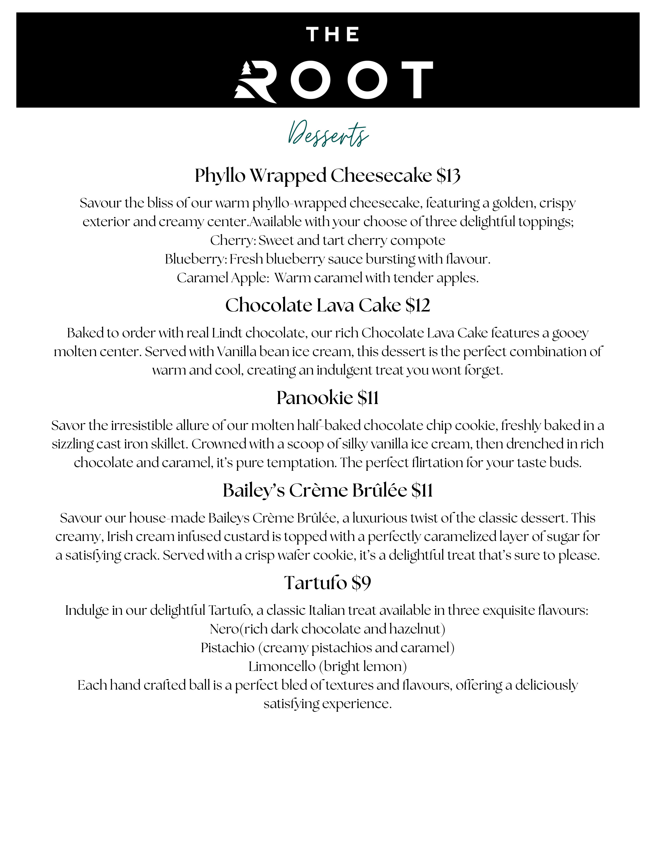 Sault Ontario Desserts Menu