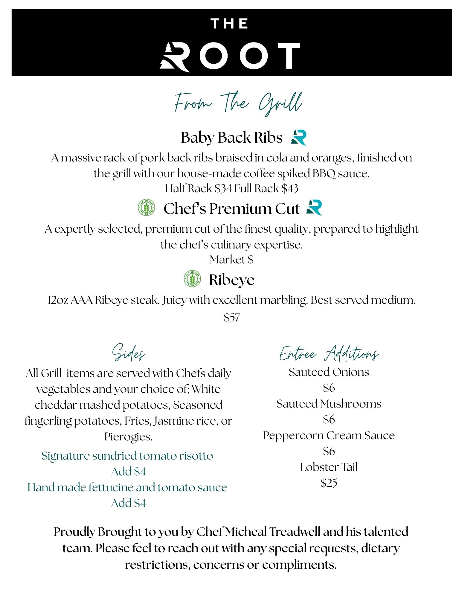 Sault Ontario entree, pasta & rice menu